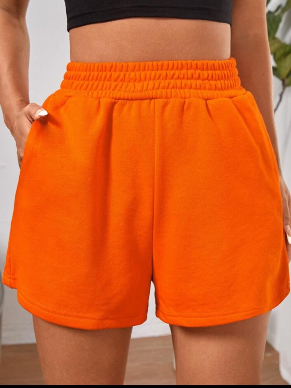 High-Rise Elastic Waist Orange Women’s Shorts